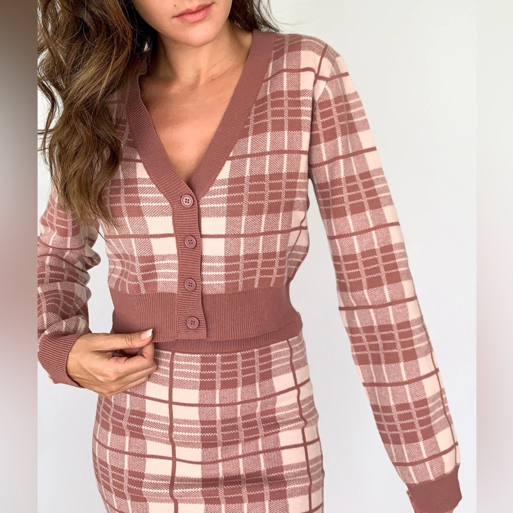 Love Tree Plaid Cropped Sweater Cardigan